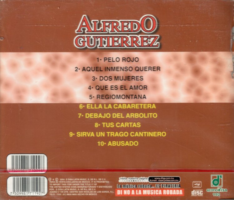 Alfredo Gutierrez (CD Dos Mujeres) DISA192 Musica Tierra Caliente