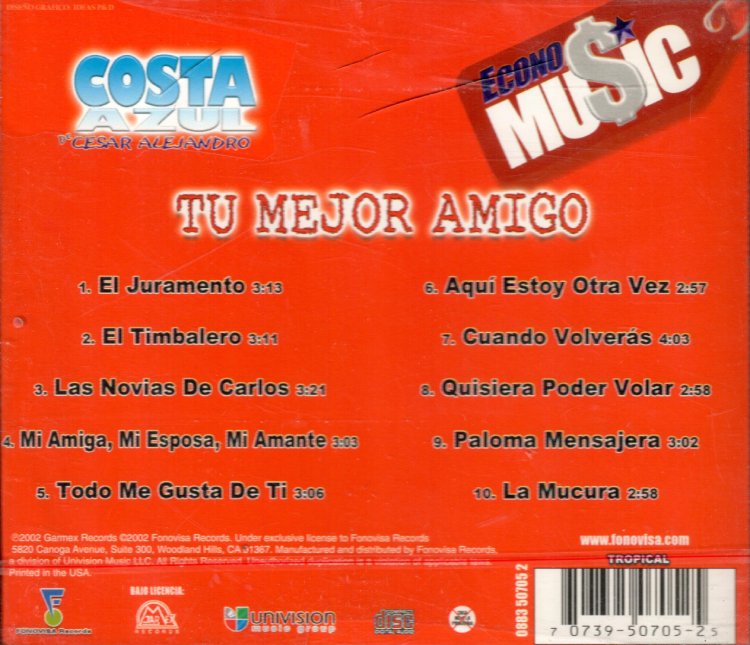 Costa Azul (CD Tu Mejor Amigo) FONOV-50705 – Musica Tierra Caliente