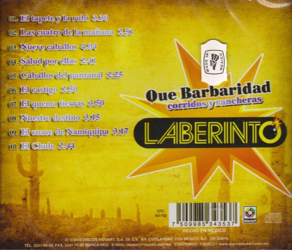 Laberinto Banda (CD Que Barbaridad, Corridos Y Rancheras) CDS-4353
