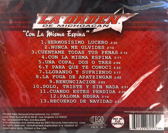 Orden de Michoacan, La (CD Con La Misma Espina) ERCD-8057