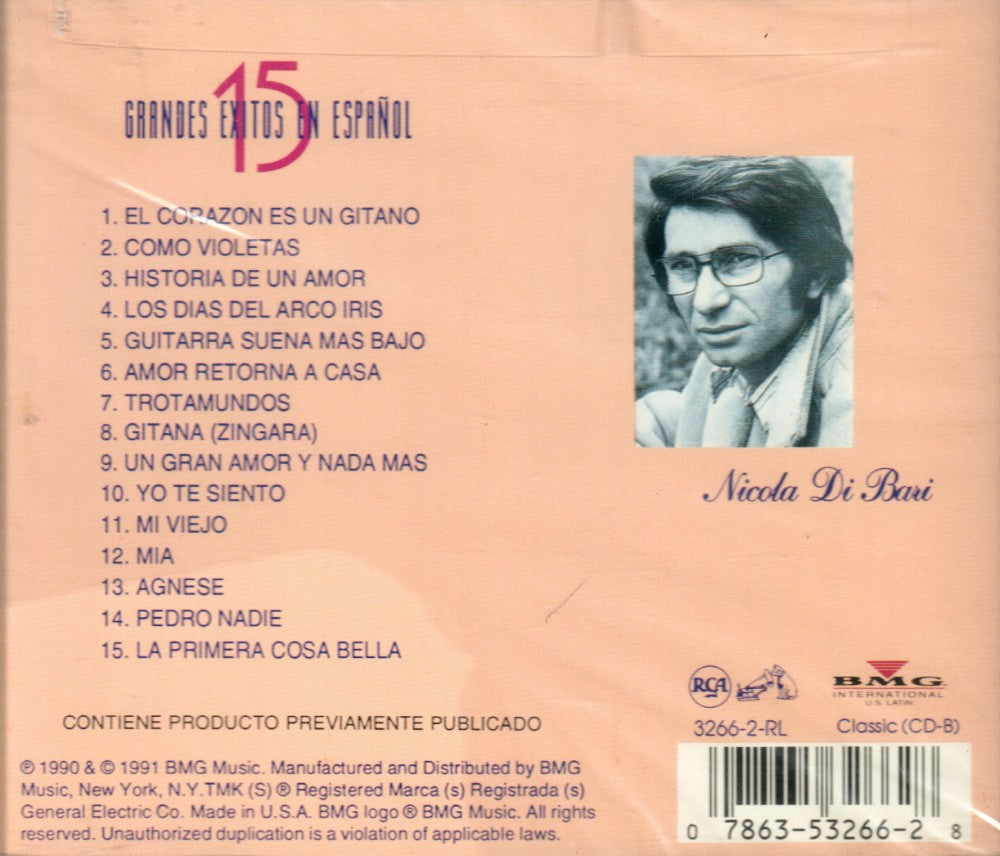 Nicola Di Bari (15 Grandes Exitos en Espanol) RCA-BMG-53266 OB – Musica  Tierra Caliente, image size:1000x856